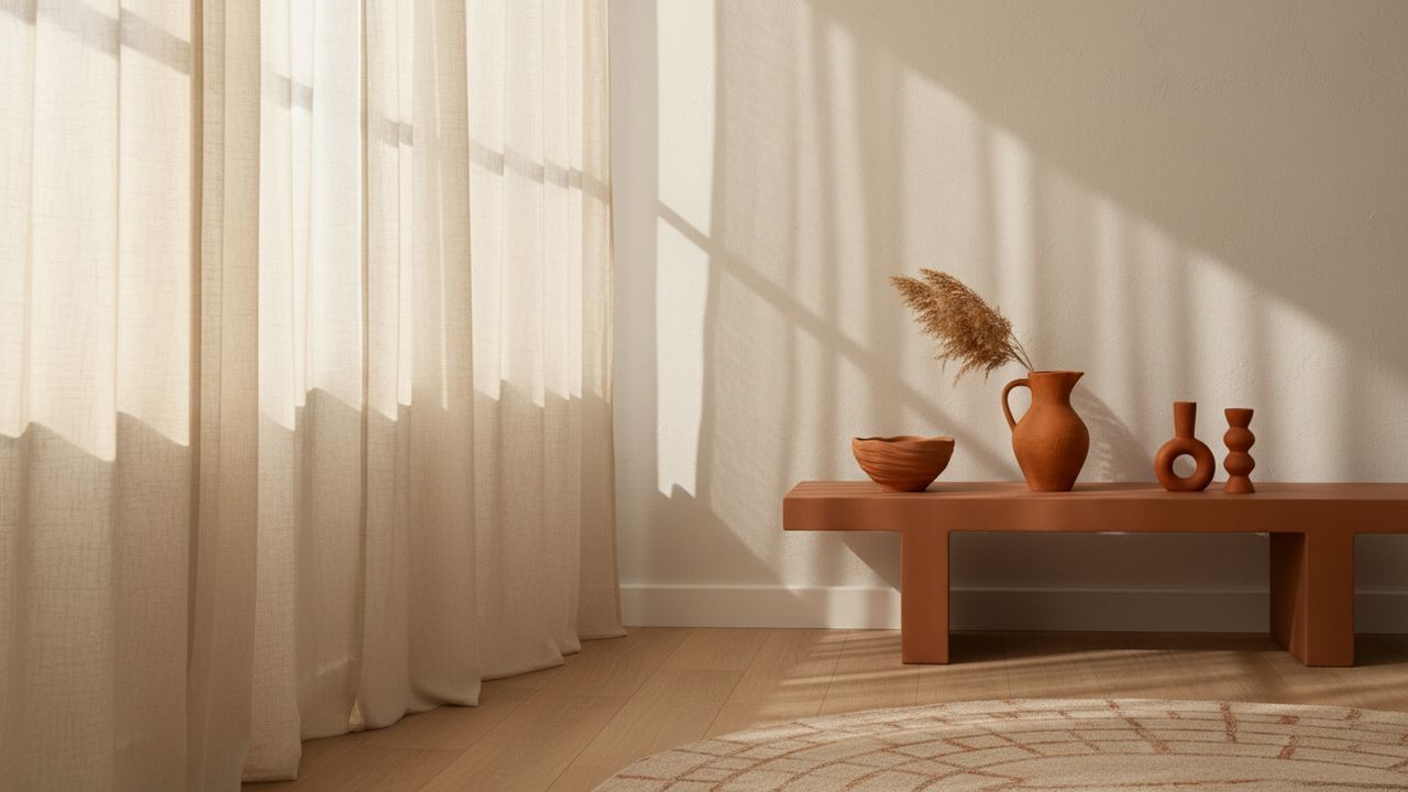 Couleurs terracotta et beige dans le salon