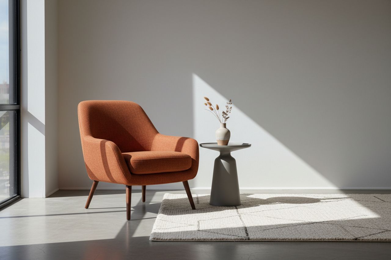 Salon décoré avec du gris et terracotta