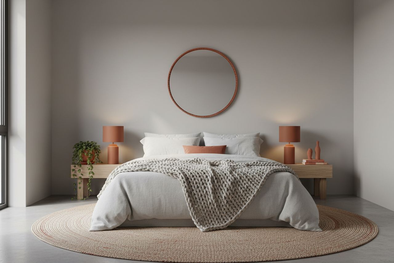 Chambre aux couleurs grise et terracotta
