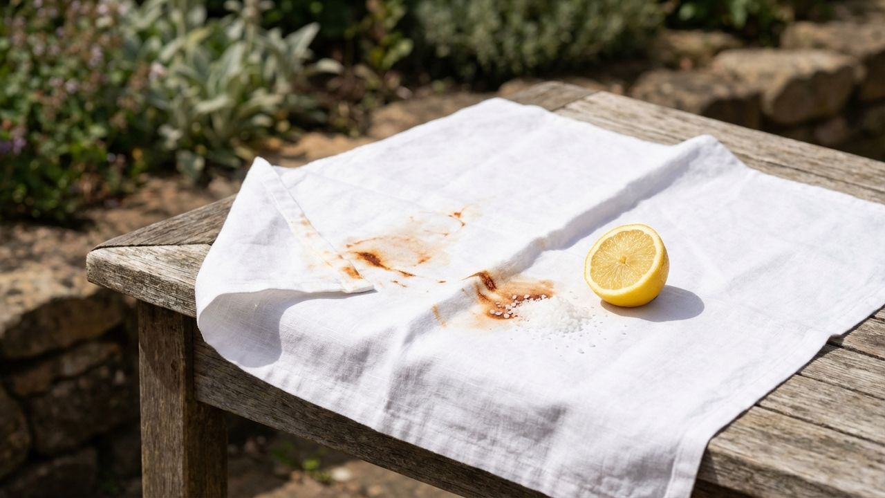 Venir à bout d'une tache de rouille sur des tissus avec des produits naturels.