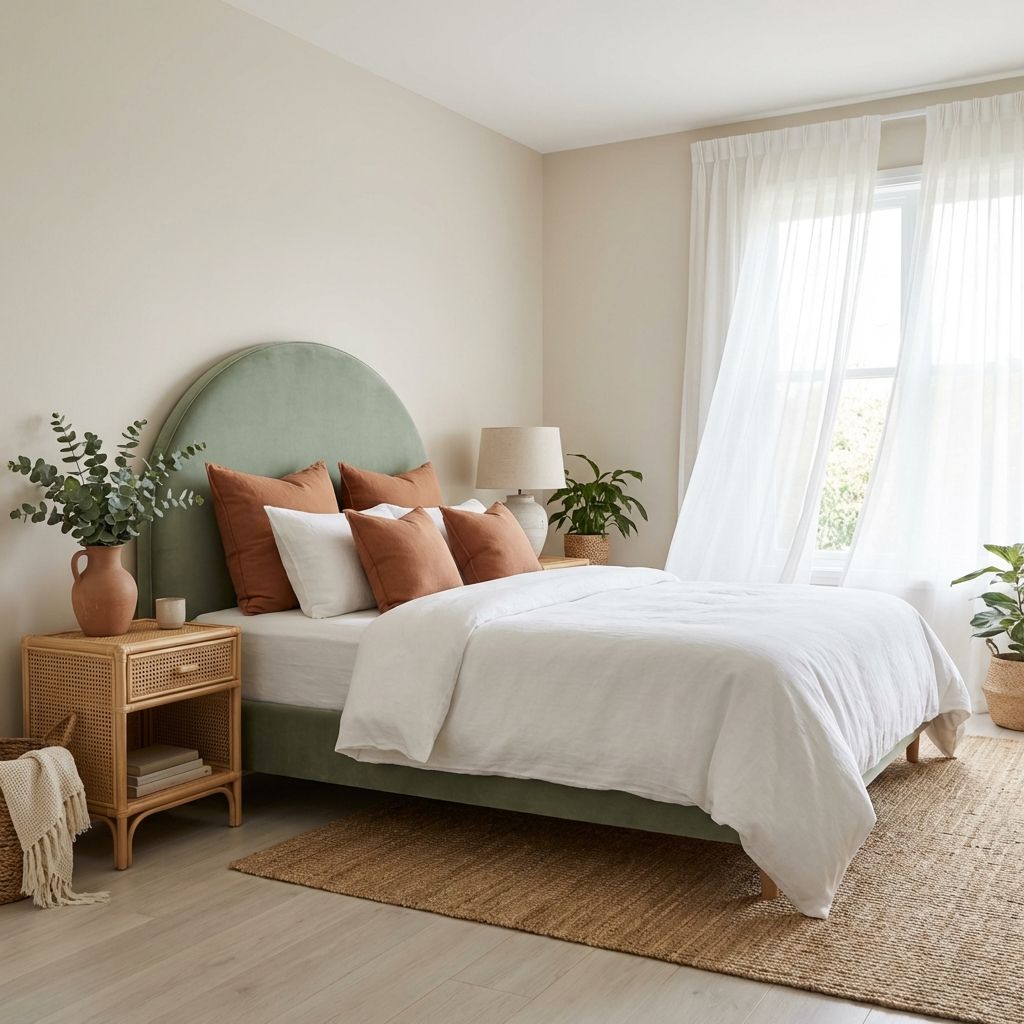Déco de chambre terracotta et vert