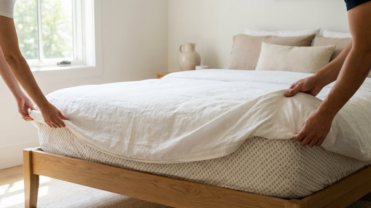 Alignement précis des coins de la couette avec la housse