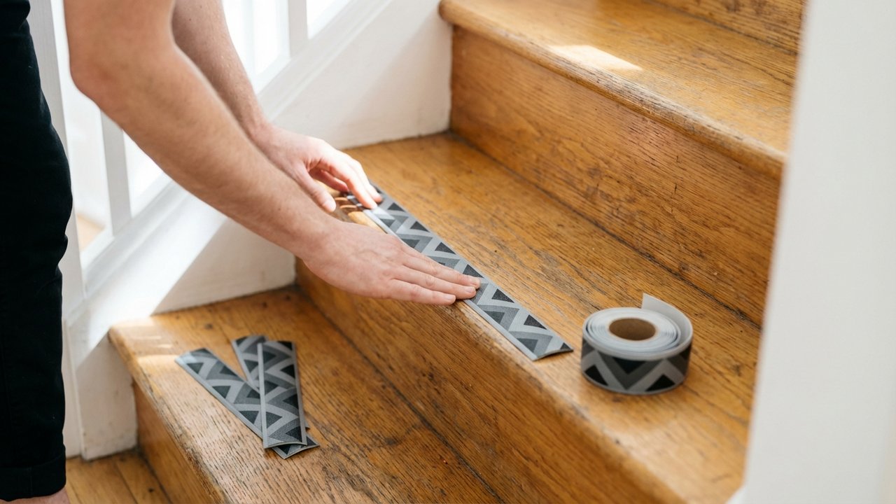 Installation de contremarches adhésives en PVC sur escalier en bois sans démontage