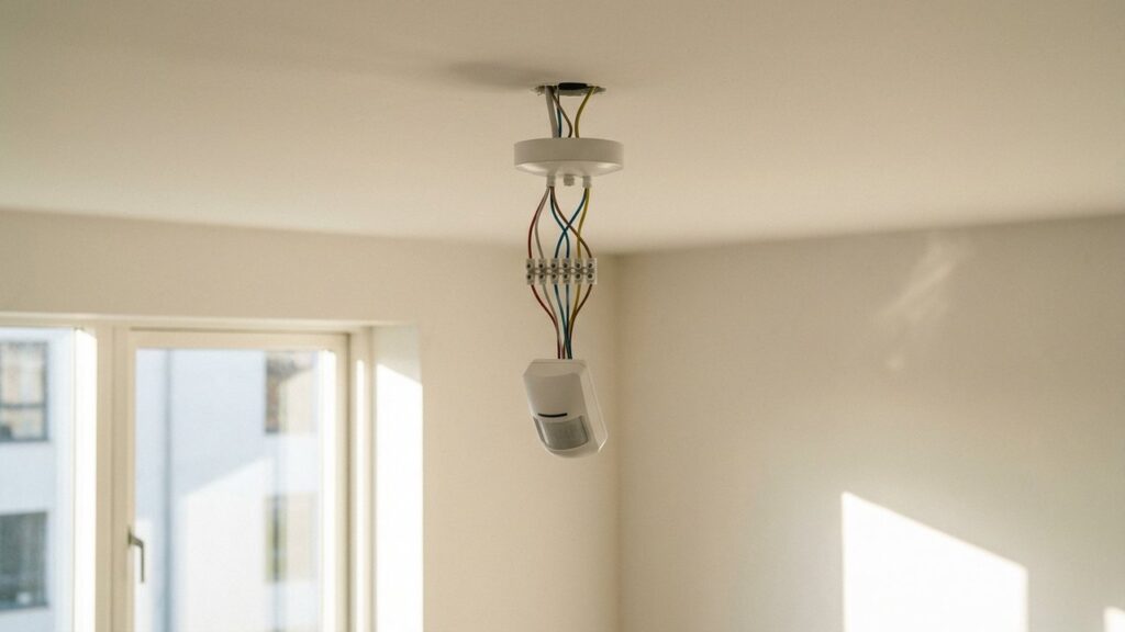 Détecteur de mouvement branché sur une lampe de plafond