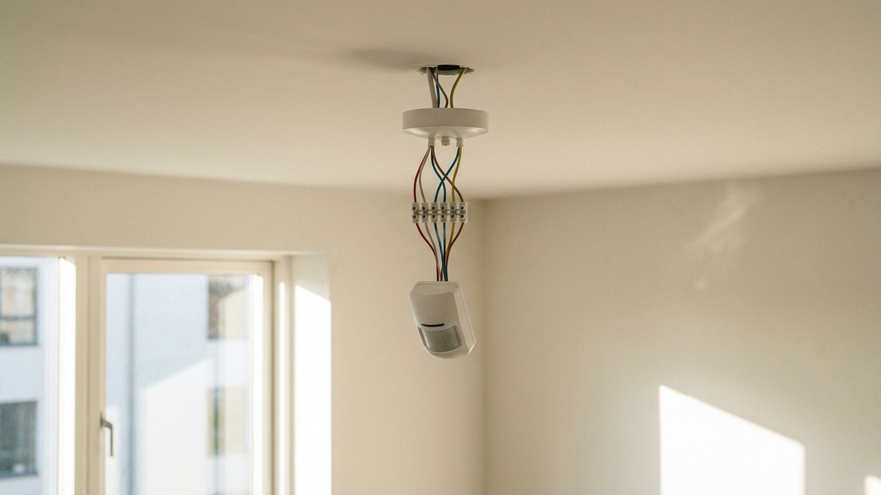 Détecteur de mouvement branché sur une lampe de plafond