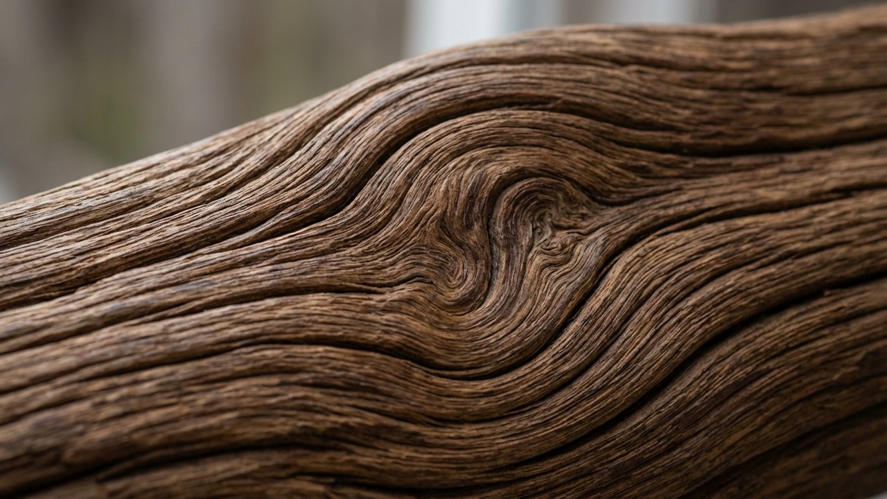 Détail du grain marqué et veines en flammes du bois de chêne