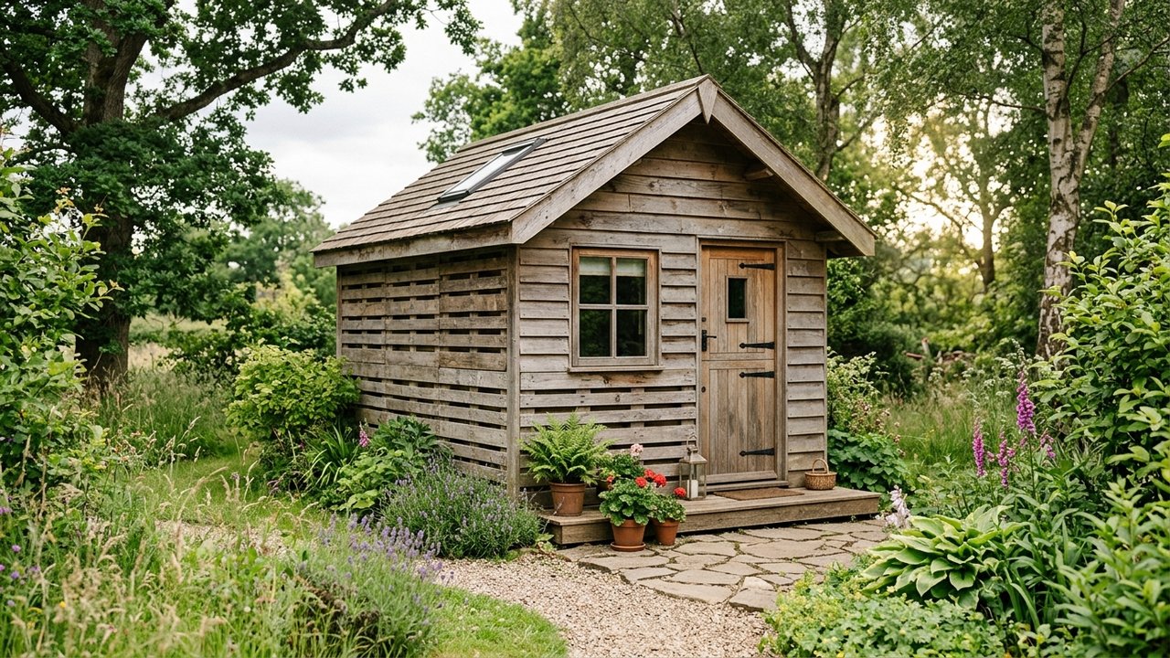 Cabane en palette construite dans un jardin