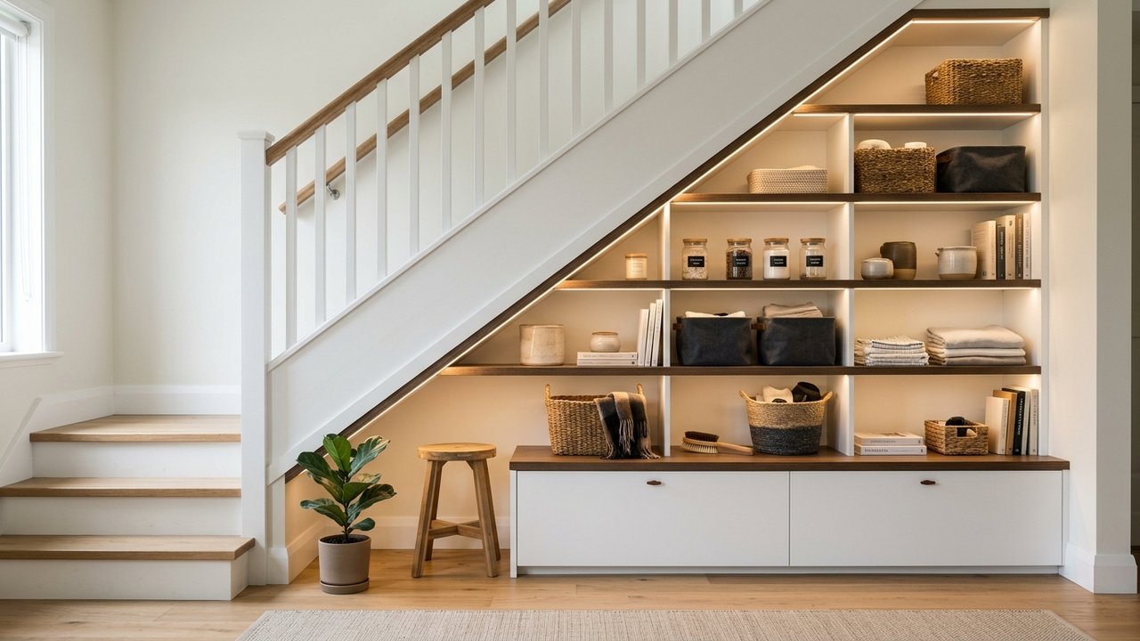 Système d'éclairage LED intégré sous escalier sans contremarche pour optimiser l'espace