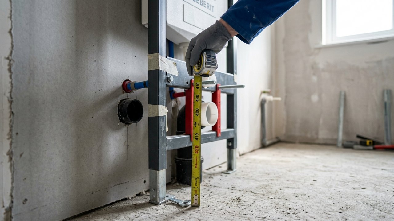 Mesure de la hauteur d'évacuation d'un WC suspendu à 22 cm du sol