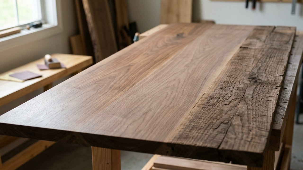 Progression du ponçage d'un meuble en bois du grain grossier au grain fin