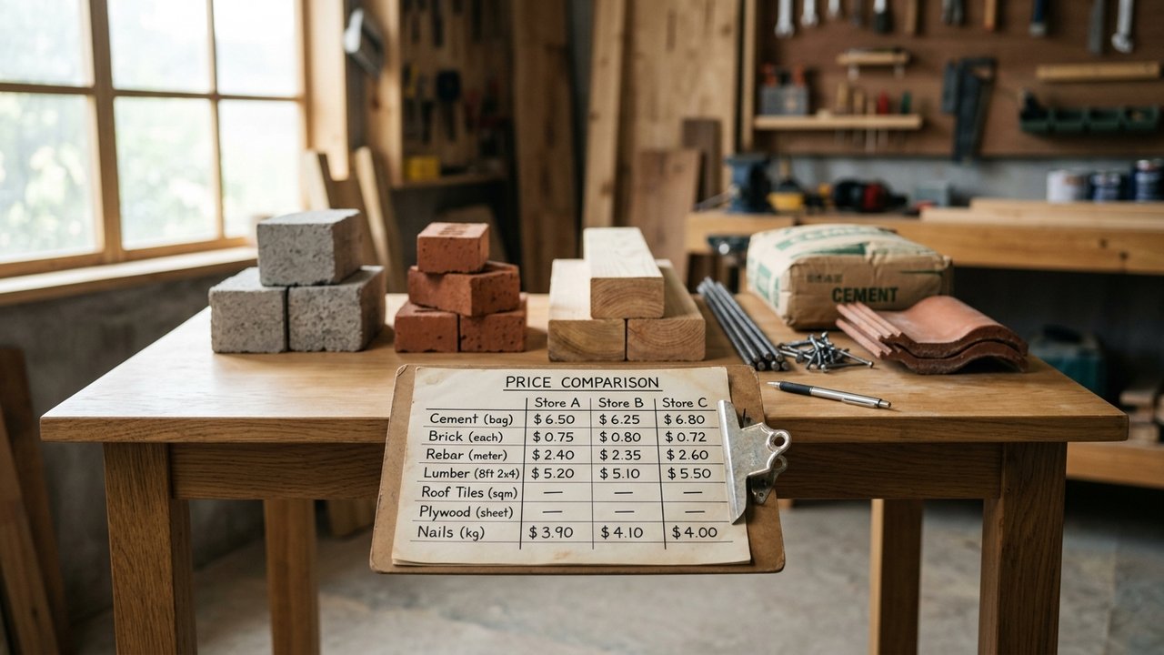 Tableau comparatif des prix du ciment, mortier et blocs entre enseignes