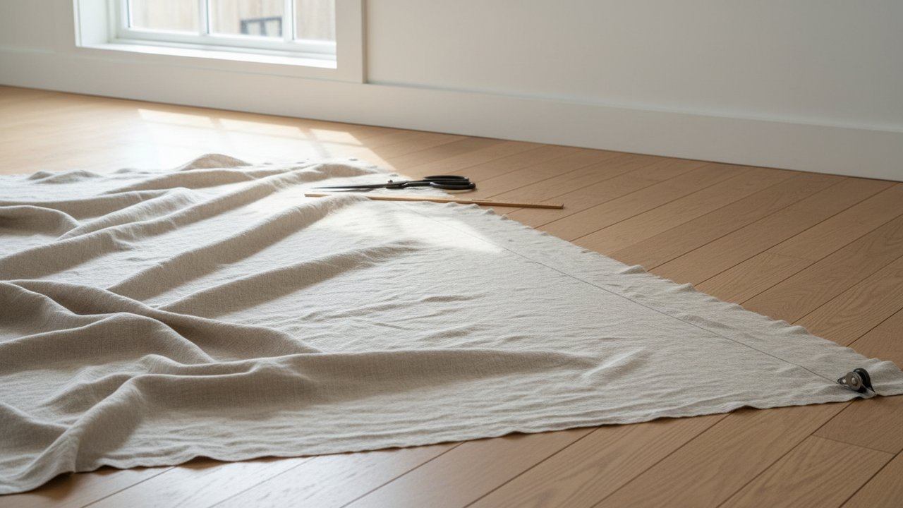 Découpe en sifflet d'un rideau pour adapter sa forme à la pente