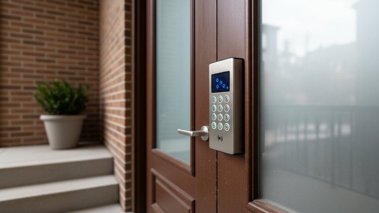 Digicode installé à l'entrée d'un immeuble collectif