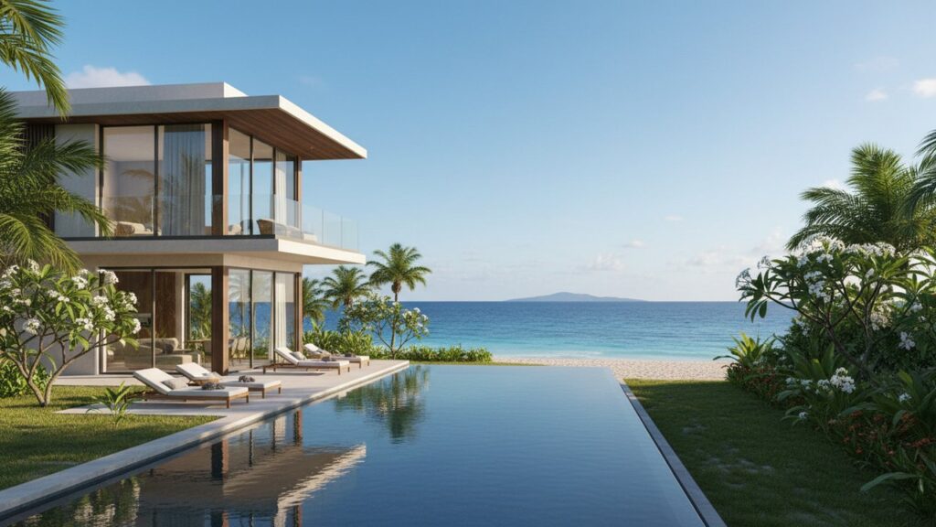 Immeuble résidentiel moderne à l'île Maurice avec vue sur océan