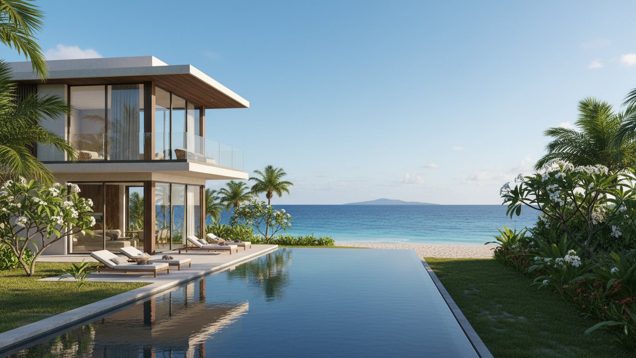 Immeuble résidentiel moderne à l'île Maurice avec vue sur océan