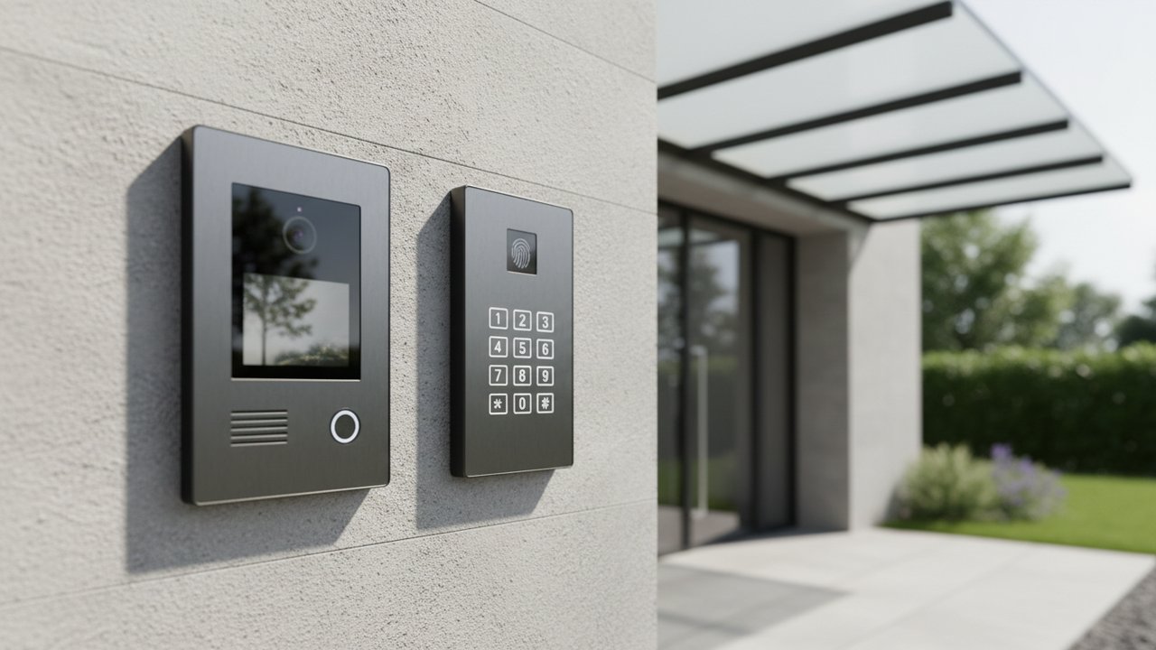 Interphone et digicode installés ensemble à l'entrée d'un immeuble