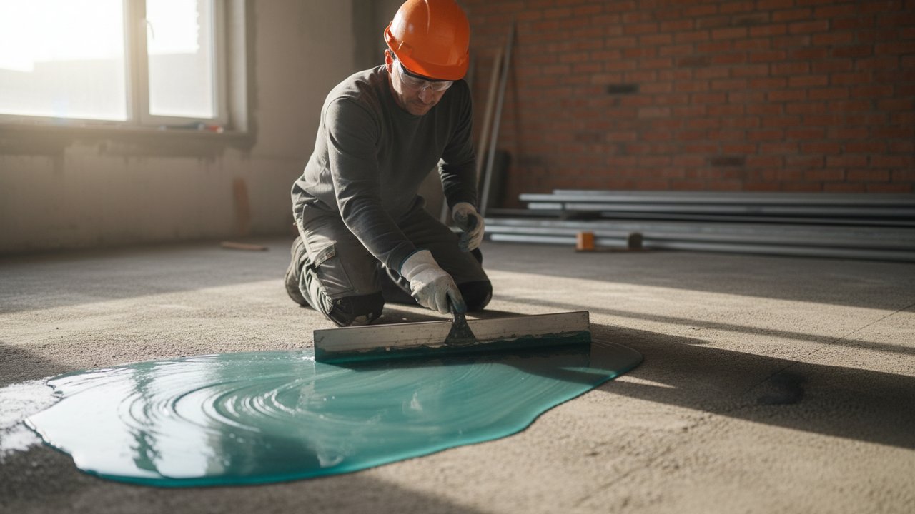 Application de la résine Hydrostar et des granulats sur une dalle béton