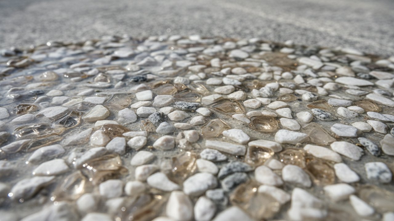 Détail de la texture de l'Hydrostar montrant les granulats de quartz et marbre