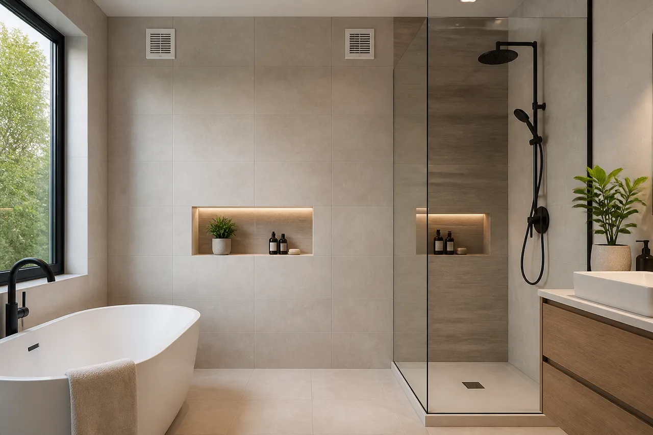 Deux bouches VMC au-dessus d'une douche et d'une baignoire