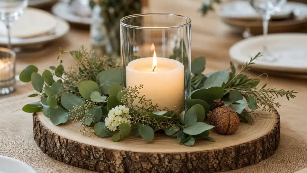 Déco de table à faire soi-même avec centre de table en bois