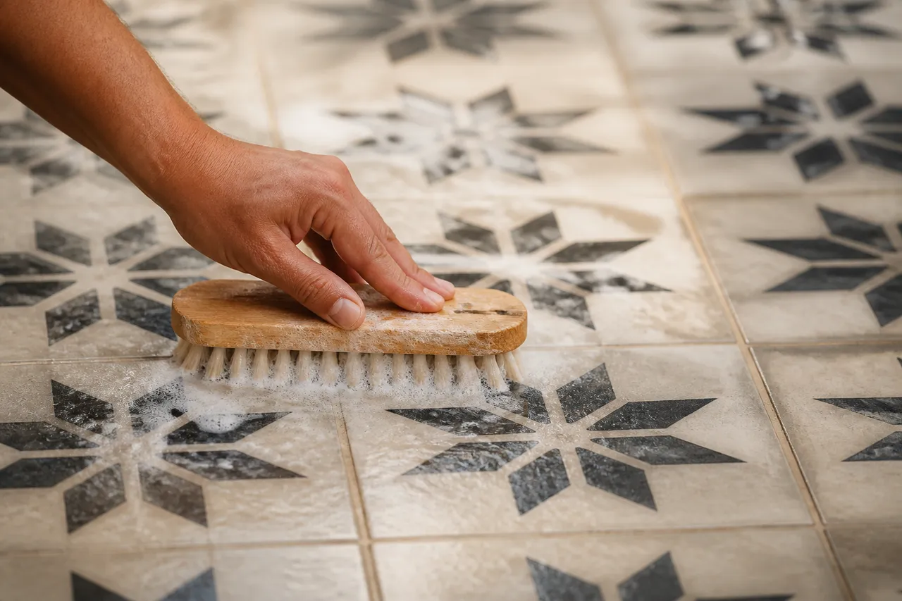 Nettoyage doux des carreaux de ciment avec savon noir