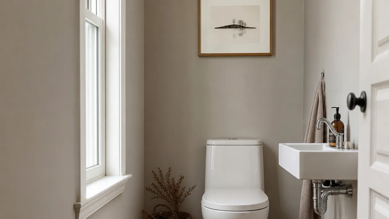 Peinture dans WC : murs bicolores blanc et taupe