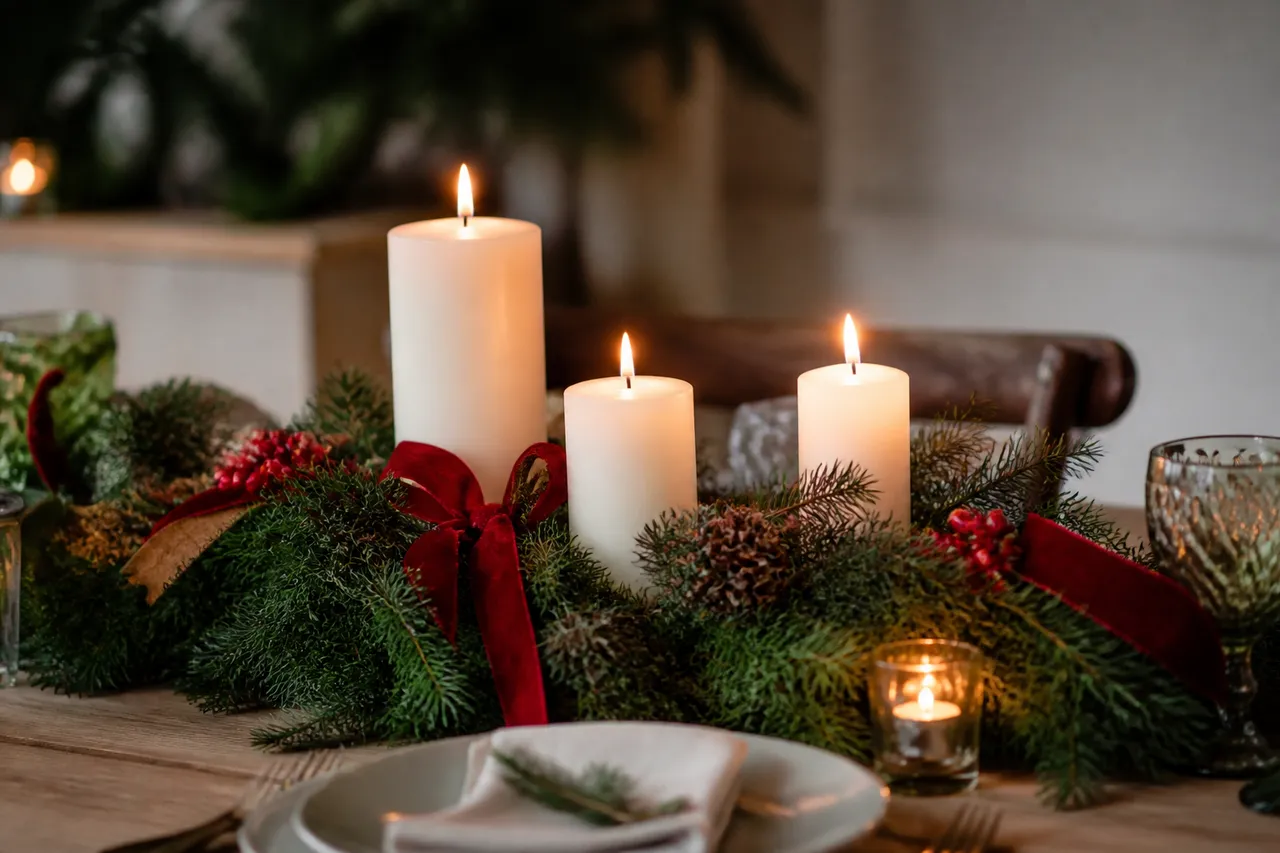 Déco de table à faire soi-même d'hiver avec sapin et bougies